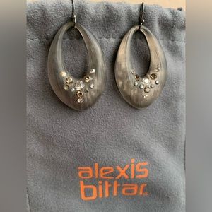 Alexis Bittar gray lucite drop earrings with crystals